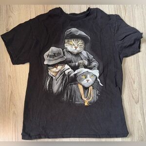 Dom Black Cat Graphic T-Shirt short sleeve shirt top